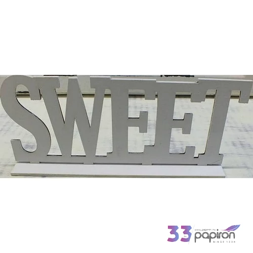 Fa felirat tábla fehér SWEET talppal 25x10cm