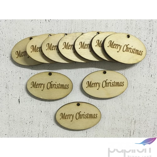 Fa felirat tábla Merry Christmas ovál 4cmx2.5cmx3mm 10db/cs