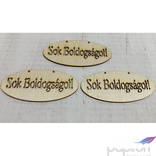 Fa felirat tábla Sok Boldogságot! ovál 14cmx6cm 3db/cs