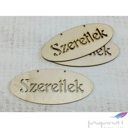 Fa felirat tábla Szeretlek ovál 14cmx6cm 3db/cs