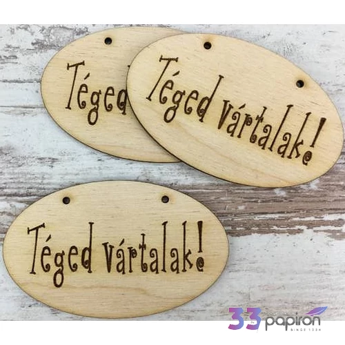 Fa felirat tábla Téged vártalak! ovál 5, 5x9cm 3db/cs