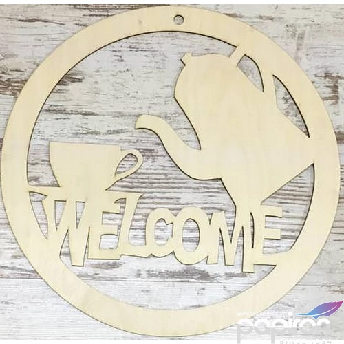 Fa felirat tábla Welcome coffee keretben 25cm