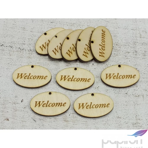 Fa felirat tábla Welcome ovál 2, 5x4cm 10db/cs