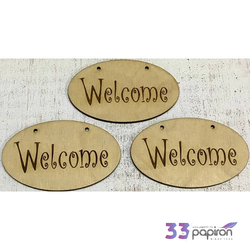 Fa felirat tábla Welcome ovál 9cmx5.5cmx3mm 3db/cs