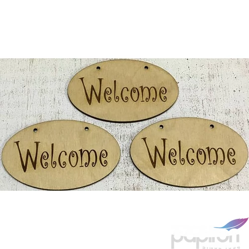 Fa felirat tábla Welcome ovál 9cmx5.5cmx3mm 3db/cs