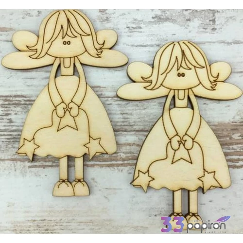Fa figura angyalka rajzos csillagos 10cm 2db/cs