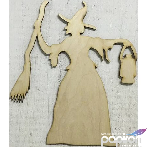 Fa figura boszorkány lámpával 21x24cm 
