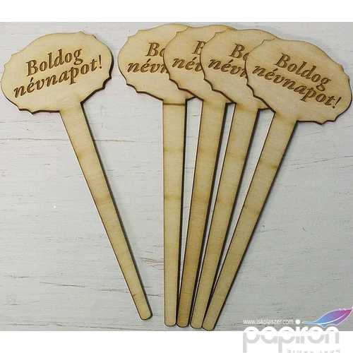Fa figura festhető Boldog Névnapot! beszúrós 18cm 5db/cs