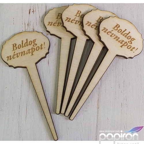 Fa figura festhető Boldog Névnapot! beszúrós 9cm 5db/cs