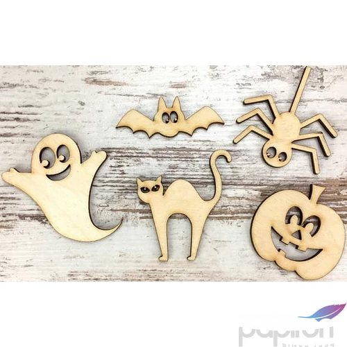 Fa figura Halloween szett tök, szellem, pók, macska, denevér 5cm 5db/cs