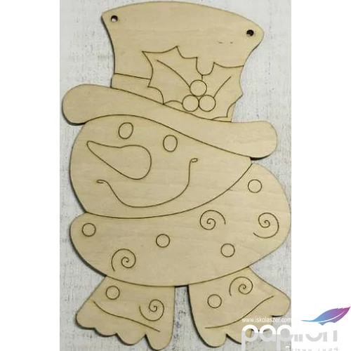 Fa figura Hóember fej kalappal és sállal 22x30cm 