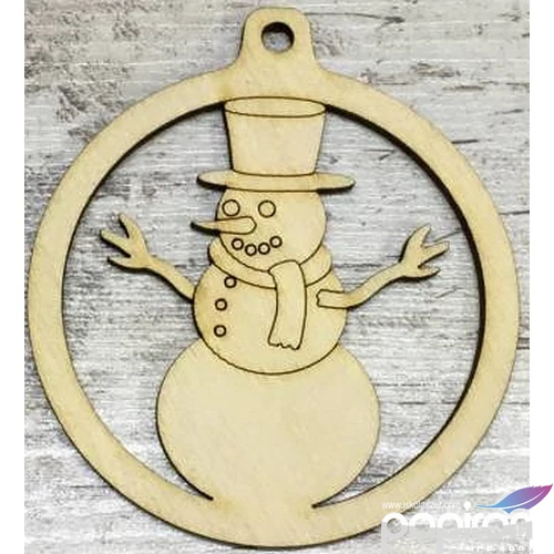 Fa figura kerek dísz hóember - 9cm 