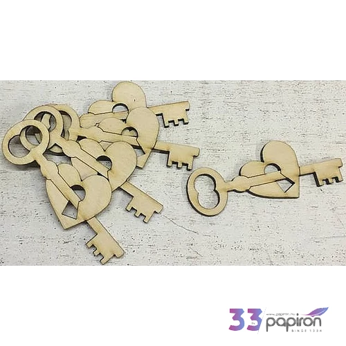 Fa figura kulcs szív zárral 3cmx8cmx3mm 5db/cs