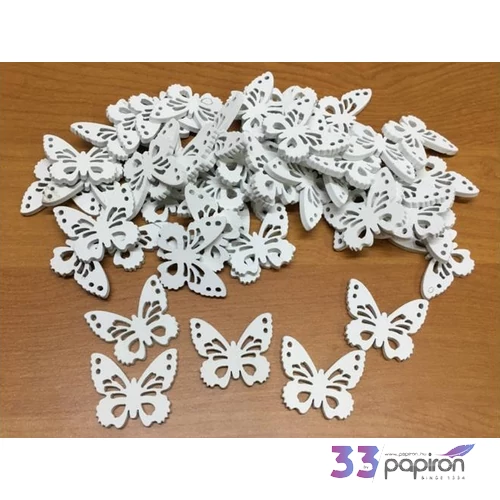 Fa figura pillangó fehér lepke 3cm 50db/cs