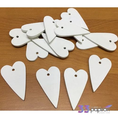 Fa figura szív fehér hosszúkás 6cmx3.5cmx3mm 15db/cs