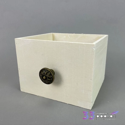 Fa fiók fehér 15x13cm négyzet, fém gombbal