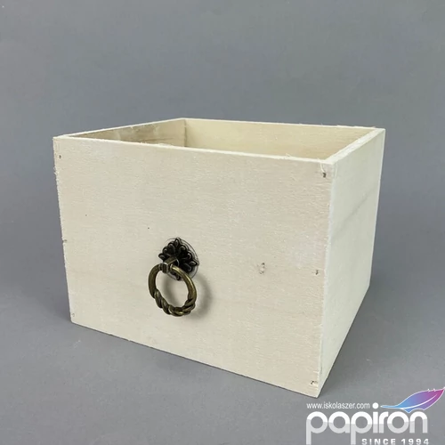 Fa fiók fehér 15x13cm négyzet, fém fogantyúval