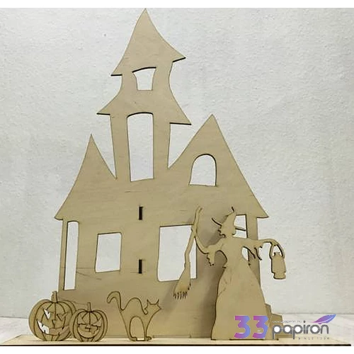 Fa Halloween kastély 35x45cm - figurákkal