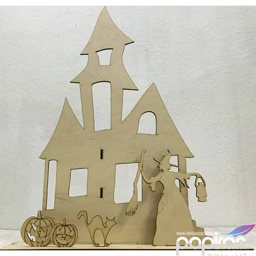 Fa Halloween kastély 35x45cm - figurákkal 