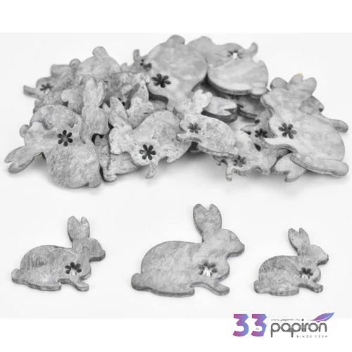 Dekor nyúl mini fa 4cm virágmintás szürke, 30db/csomag [5998997743336]