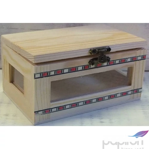 Fa natúr doboz átlátszó üveges 14x9x7cm 