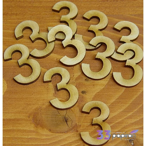 Fatábla felirat, Fa figura 3 natúr szám 3cm 10db/cs