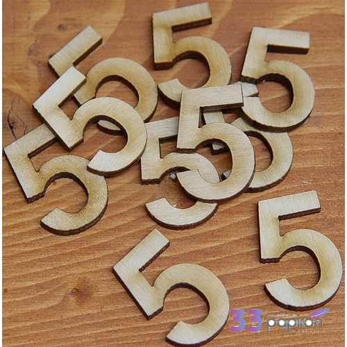 Fatábla felirat, Fa figura 5 natúr szám 3cm 10db/cs