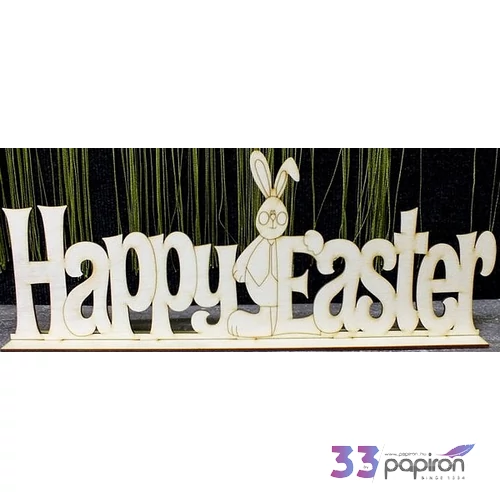 Fatábla felirat Happy Easter nyuszival 15x40cm