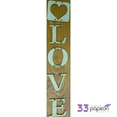 Fatábla felirat Love szívvel 30x6cm
