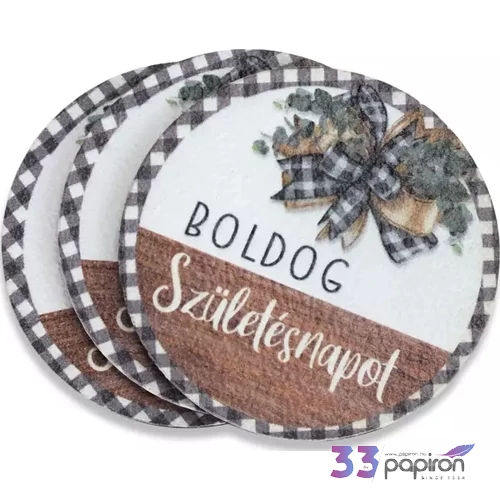 Fa tábla nyomtatott Boldog Születésnapot..átmérő 6cm 3db/cs