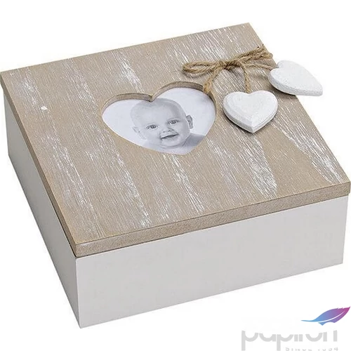 Teásdoboz fa20' szívvel szívvel 15x15x6cm kézzel festett
