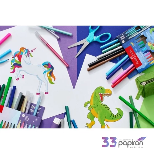 Faber-Castell filctoll készlet 10+3db-oskastélyos DINOSZAURUSZ 10db alap +3db metál szín + matrica