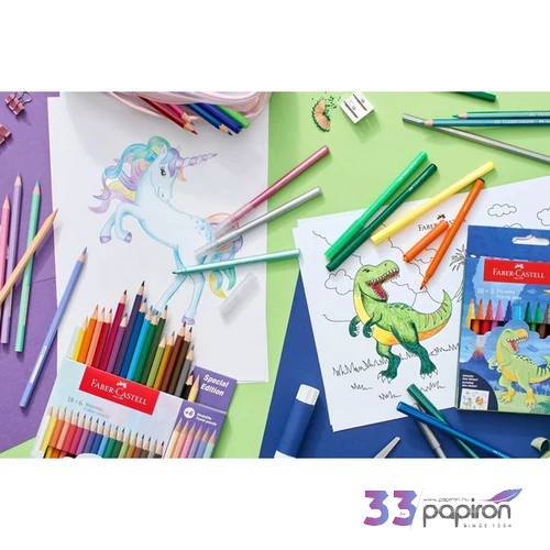 Faber-Castell filctoll készlet 10+3db-oskastélyos DINOSZAURUSZ 10db alap +3db metál szín + matrica