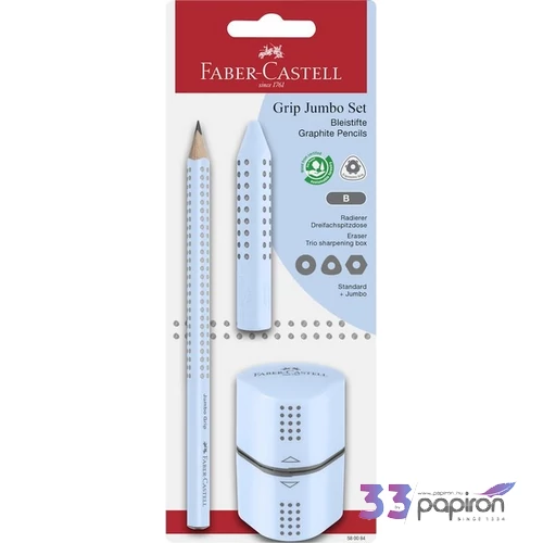 Faber-Castell grafitceruza 1db-os GRIP Jumbo (B) +trió hegyező+radír égkék BL. 2024 580084