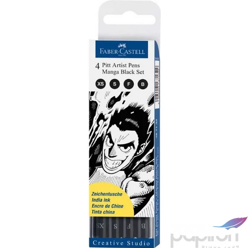 Faber-Castell művész filctoll "Pitt 4db -XS;S;F;B- manga black." AG-Pitt 167132