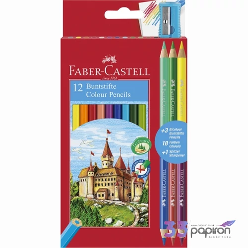 Faber-Castell színes ceruza 12+3db os FC- készlet várak bicolor 120112+3 110312