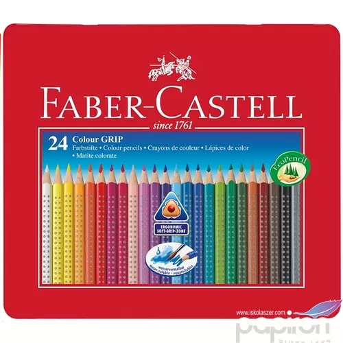 Faber-Castell színes ceruza 24db-os Grip Akvarell fémdobozban háromszög ceruza test 112423 112423