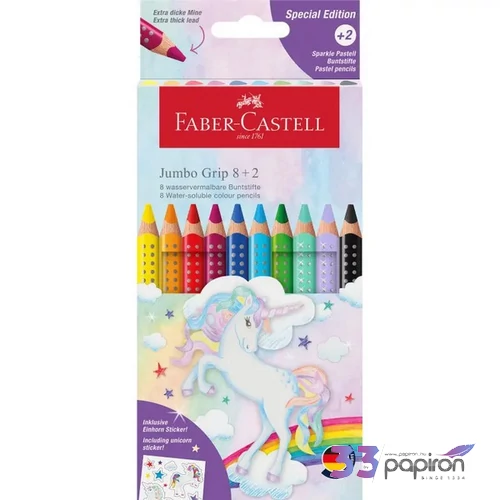 Faber-Castell Színesceruza 8+2db-os készlet  GRIP Jumbo UNIKORNIS háromszögletű + matrica