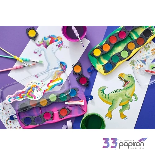 Faber-Castell Vízfesték szett 12db-os DINOSZAURUSZ  fehér tempera + matrica
