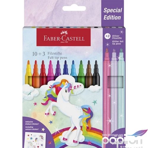 Faber Castell filctoll készlet 10+3db-os kastélyos UNIKORNIS 2024 10db alapszín + 3db csillámos