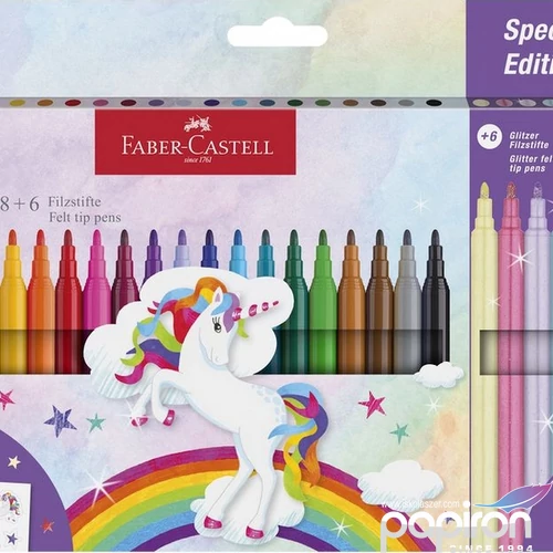Faber Castell filctoll készlet 18+6db-os kastélyos UNIKORNIS 2024 18db alapszín + 6db csillámos