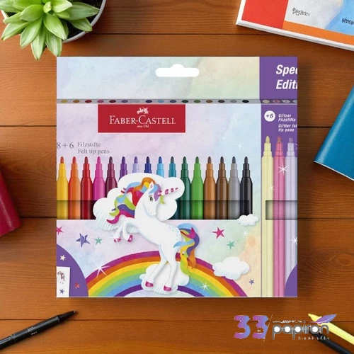 Faber Castell filctoll készlet 18+6db-os kastélyos UNIKORNIS 2024 18db alapszín + 6db csillámos FC554221