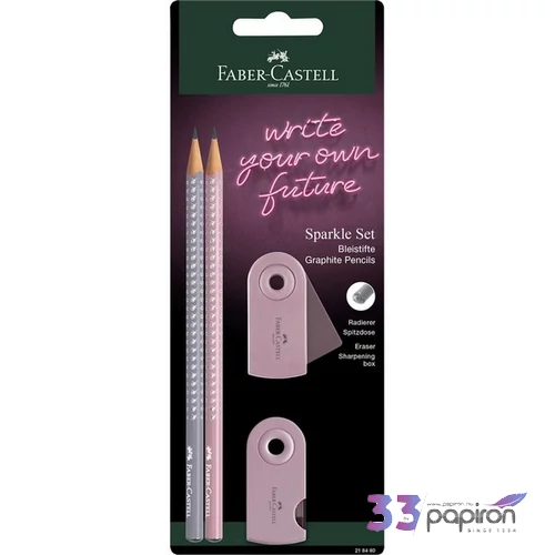 Faber Castell grafitceruza 2db-os SPARKLE + Sleeve hegyező Sleeve radír rózsa árnyékok/almásszürke