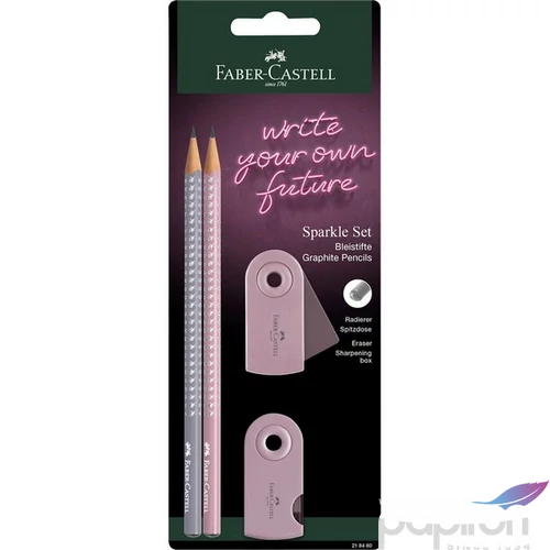 Faber Castell grafitceruza 2db-os SPARKLE + Sleeve hegyező Sleeve radír rózsa árnyékok/almásszürke