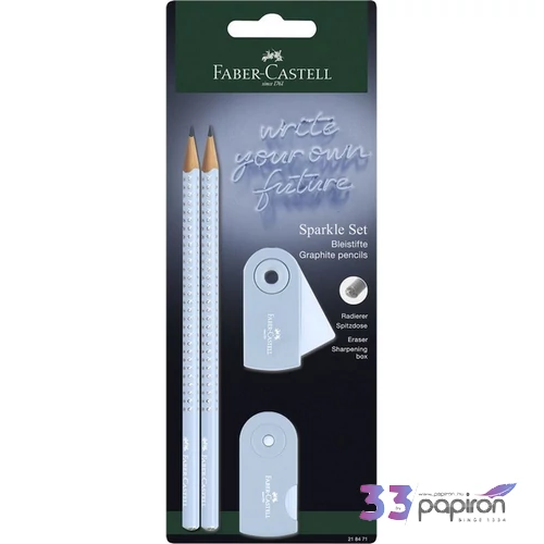 Faber Castell grafitceruza 2db-os SPARKLE + Sleeve minihegyező Sleeve mini radír égkék BL. 2024 218471