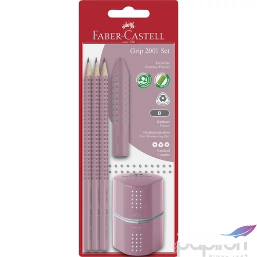 Faber Castell grafitceruza 3db-os GRIP 2001 (B) +trió hegyező radír rózsaszín 580073