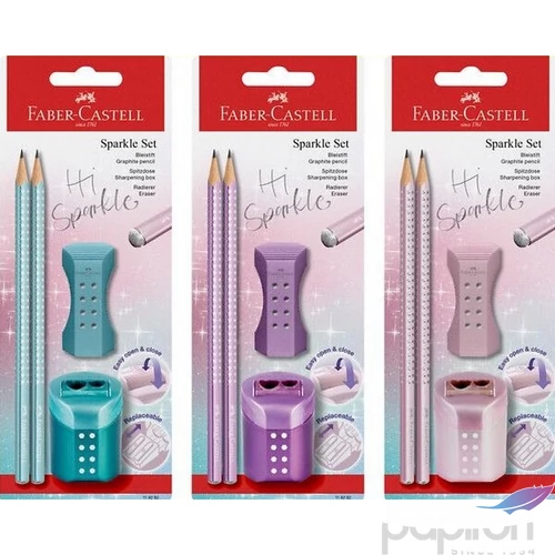 Faber Castell grafitceruza szett, 2db-os Sparkle gyöngyházfényű hegyezővel+radírral vegyes színekben