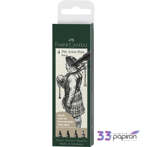 Faber Castell művész filctoll 4db-os PITT 199 fekete (1,5mm;C;B;FM)