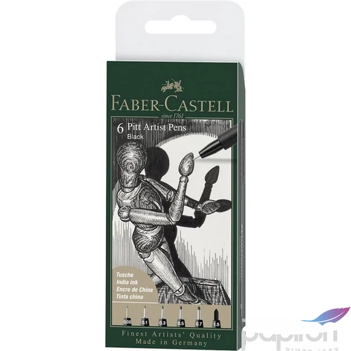 Faber Castell művész filctoll 6db-os PITT 199 fekete (XXS;XS;S;F;M) 1,5mm hegyvastagság