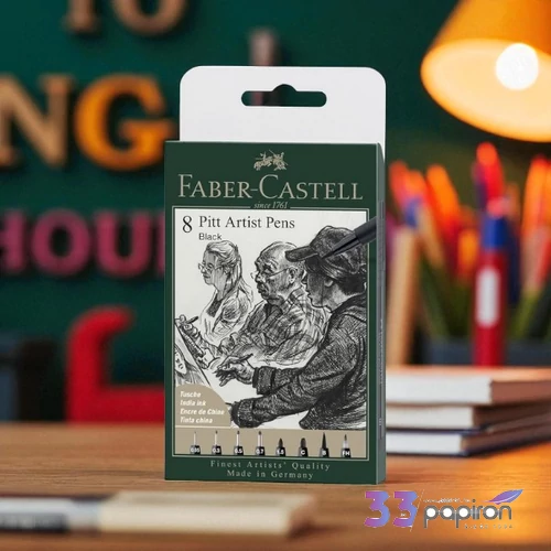 Faber Castell művész filctoll 8db-os PITT Fude hard 199 fekete XXS;S;F;M;1,5mm;C;B;FH hegyvastagság 167